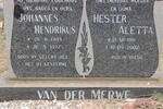 MERWE Johannes Hendrikus, van der 1905-1977 & Hester Aletta 1918-2002