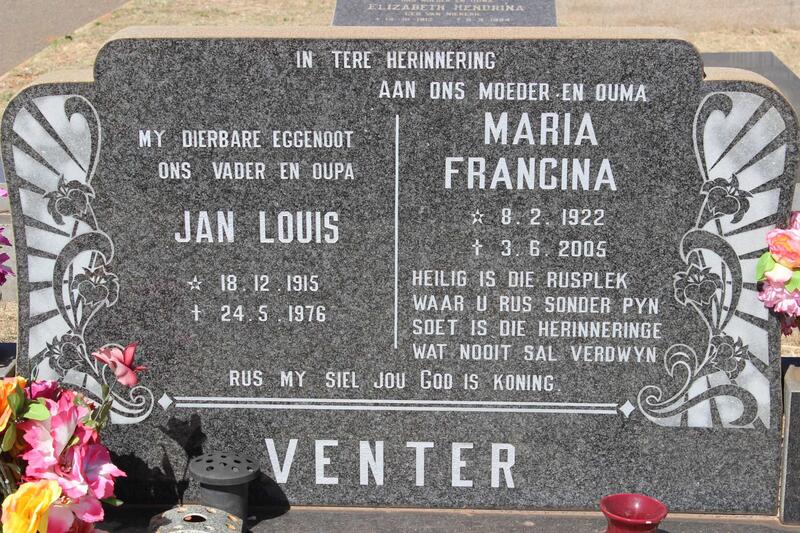 VENTER Jan Louis 1915-1976 & Maria Francina 1922-2005