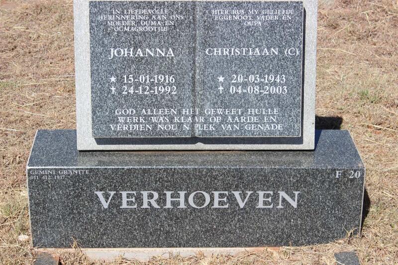 VERHOEVEN Christiaan C. 1943-2003 & Johanna 1916-1992