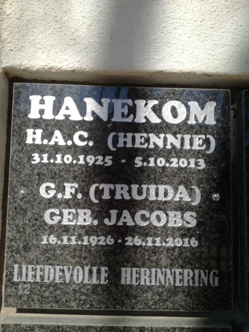 HANEKOM H.A.C. 1925-2013 & G.F. JACOBS 1926-2016