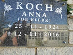 KOCH Anna nee DE KLERK 1924-2016