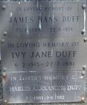 DUFF James Hans 1899-1974 :: DUFF Ivy Jane 1913-1981 :: DUFF Charles Alexander 1901-1982