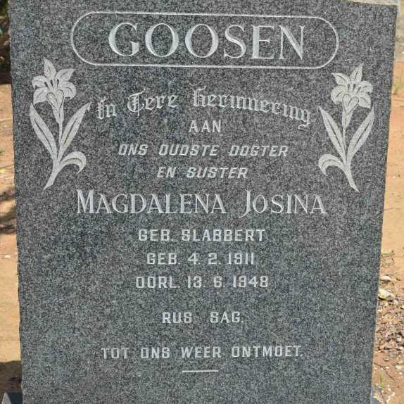 GOOSEN Magdalena Josina nee SLABBERT 1911-1948