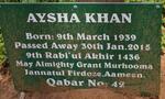 KHAN Aysha 1939-2015