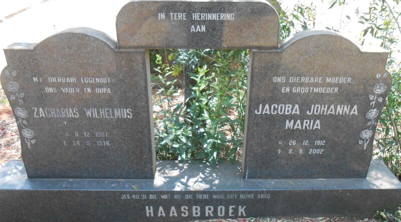 HAASBROEK Zacharias Wilhelmus 1907-1976 & Jacoba Johanna Maria 1912-2002