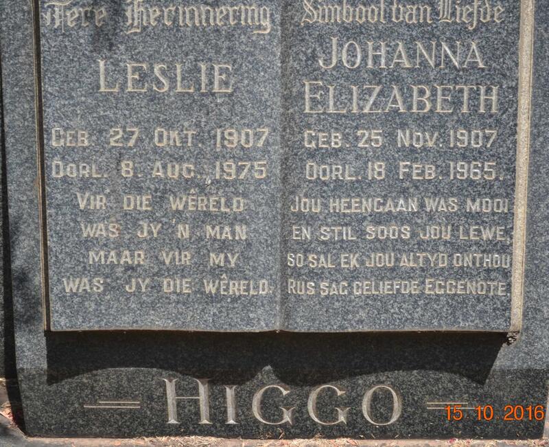 HIGGO Leslie 1907-1975 & Johanna Elizabeth 1907-1965