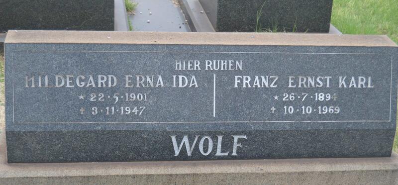 WOLF Franz Ernst Karl 1894-1969 & Hildegard Erna Ida 1901-1947