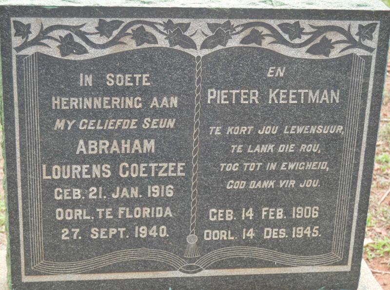 KEETMAN Pieter 1906-1945 :: COETZEE Abraham Lourens 1916-1940