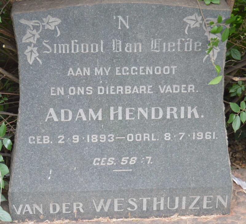 WESTHUIZEN Adam Hendrik, van der 1893-1961