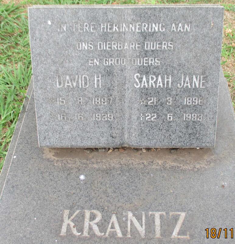 KRANTZ David H. 1887-1939 & Sarah Jane 1896-1983