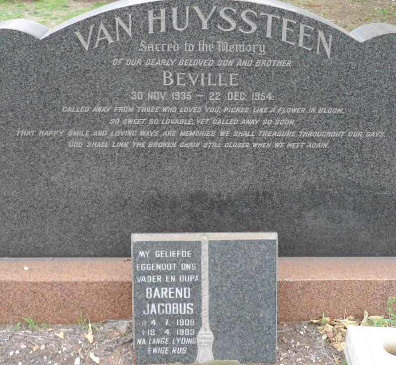 HUYSSTEEN Barend Jacobus, van 1909-1983 :: VAN HUYSSTEEN Beville 1935-1954