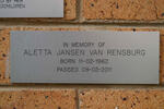 RENSBURG Aletta, Jansen van 1962-2011