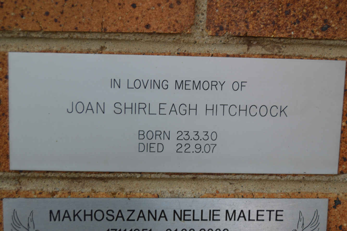 HITCHCOCK Joan Shirleagh 1930-2007
