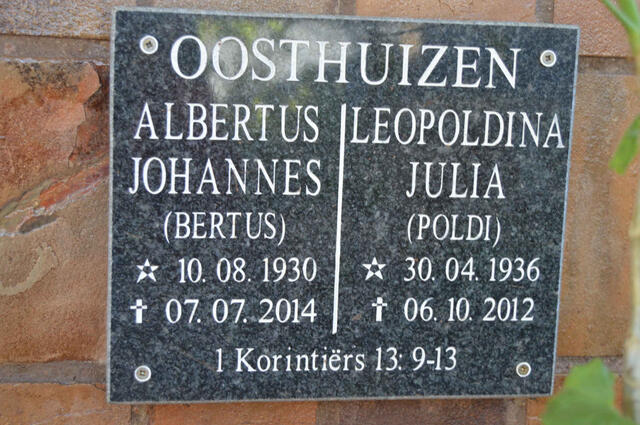 OOSTHUIZEN Albertus Johannes 1930-2014 & Leopoldina Julia 1936-2012