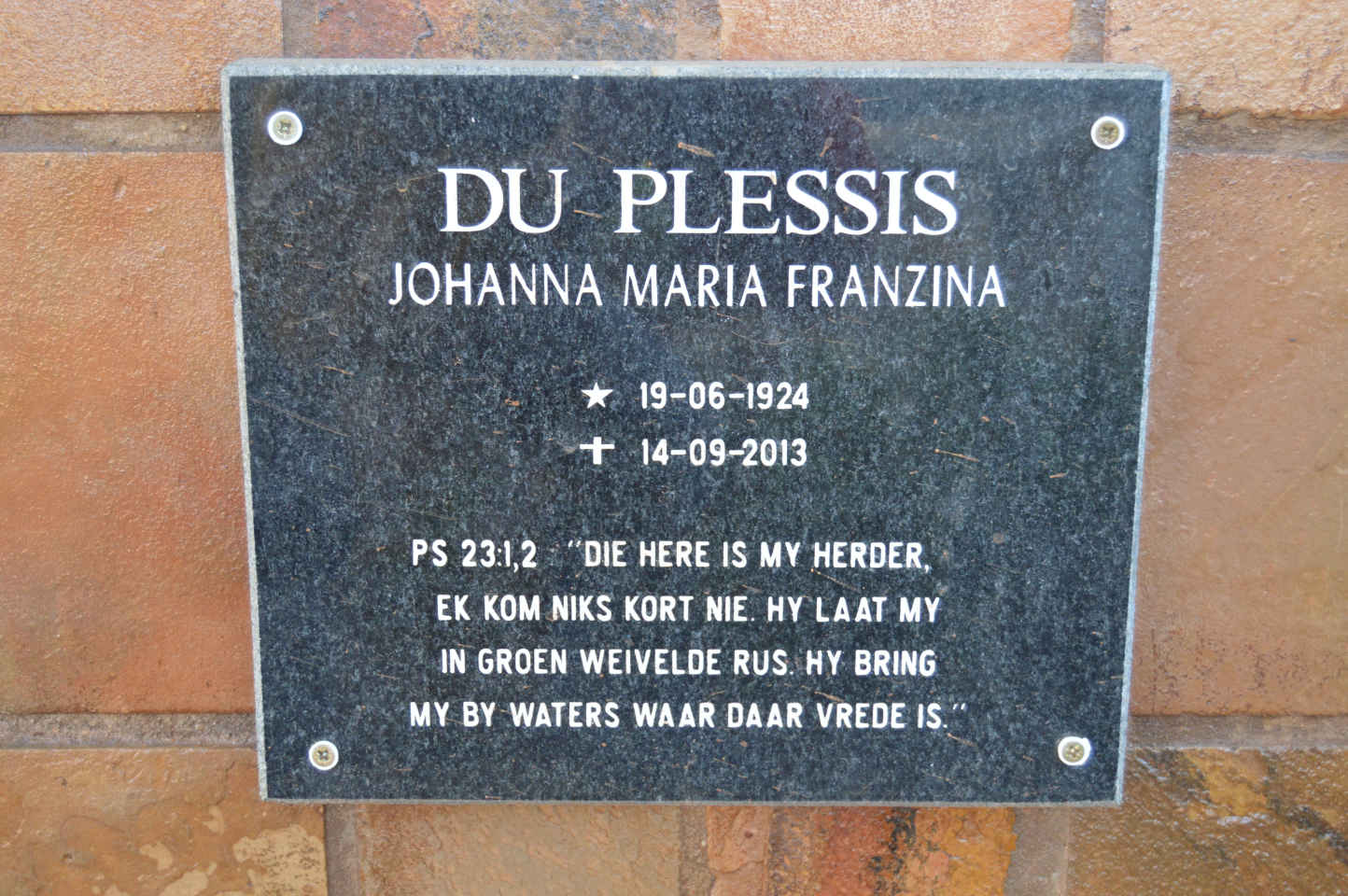 PLESSIS Johanna Maria Franzina, du 1924-2013