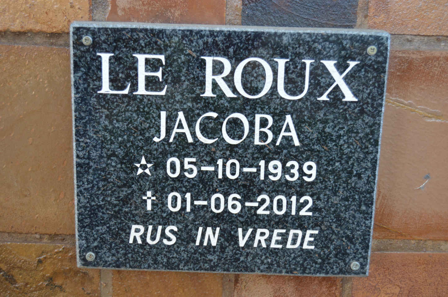 ROUX Jacoba, le 1939-2012