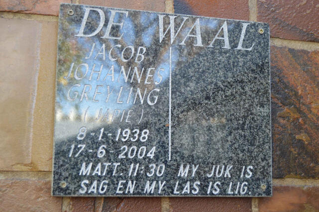WAAL Jacob Johannes Greyling, de 1938-2004