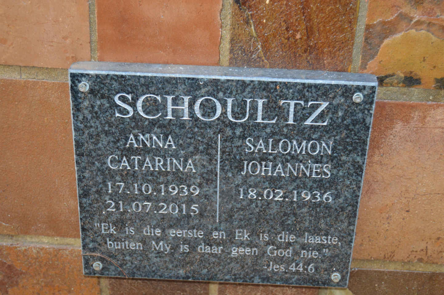 SCHOULTZ Salomon Johannes 1936- & Anna Catarina 1939-2015