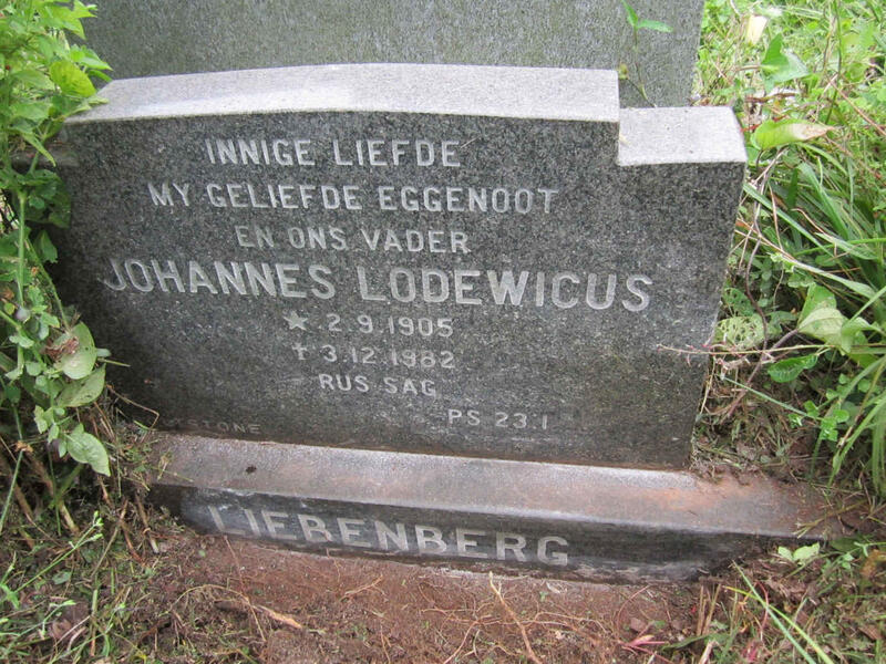 LIEBENBERG Johannes Lodewicus 1905-1982