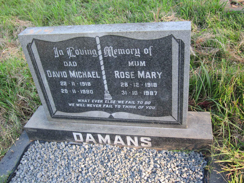 DAMANS David Michael 1918-1980 & Rose Mary 1918-1987
