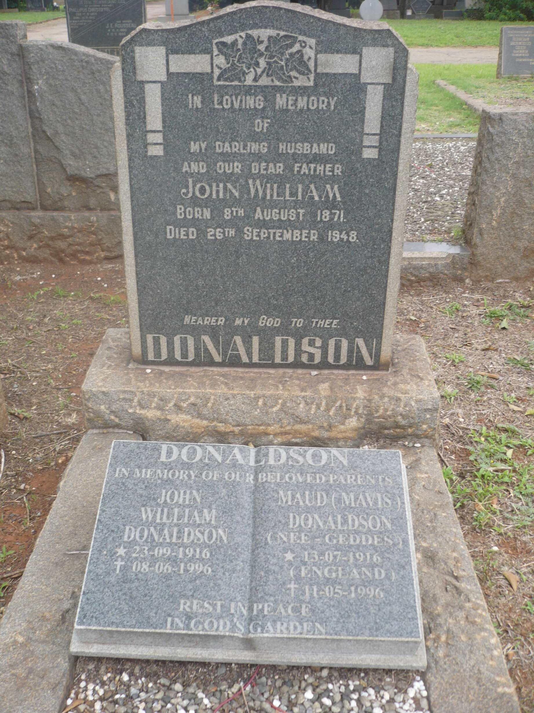 DONALDSON John William 1871-1948 :: DONALDSON John William 1916-1996 & Maud GEDDES 1916-1996