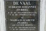 VAAL Sybrand Johannes, de 1922-1996 & Maria Elizabeth VAN DER MERWE 1927-2004