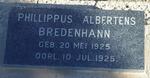BREDENHANN Phillippus Albertens 1925-1925