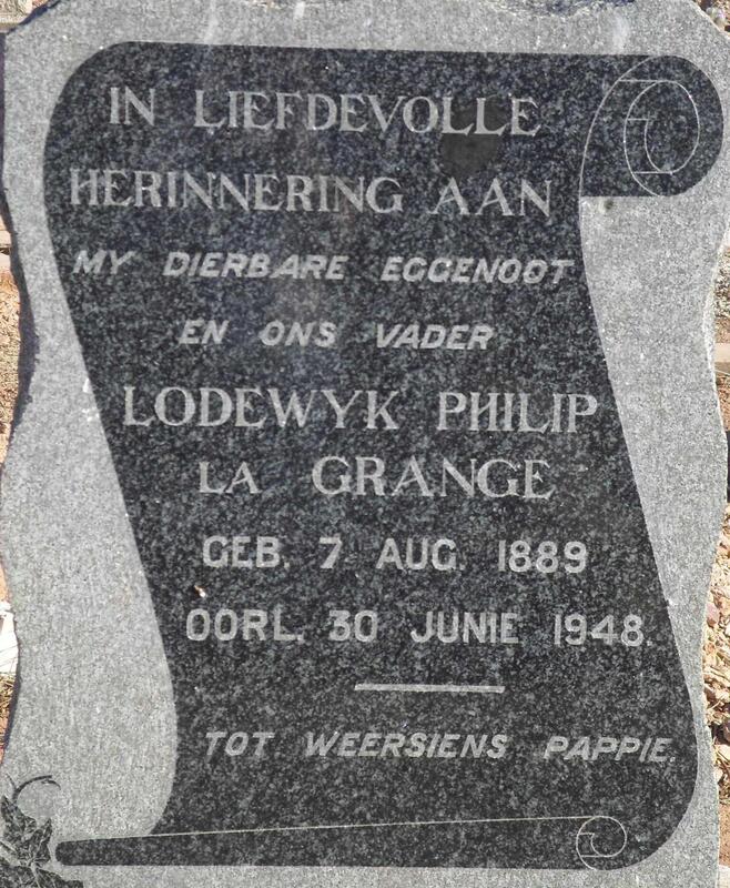 GRANGE Lodewyk Philip, la 1889-1948