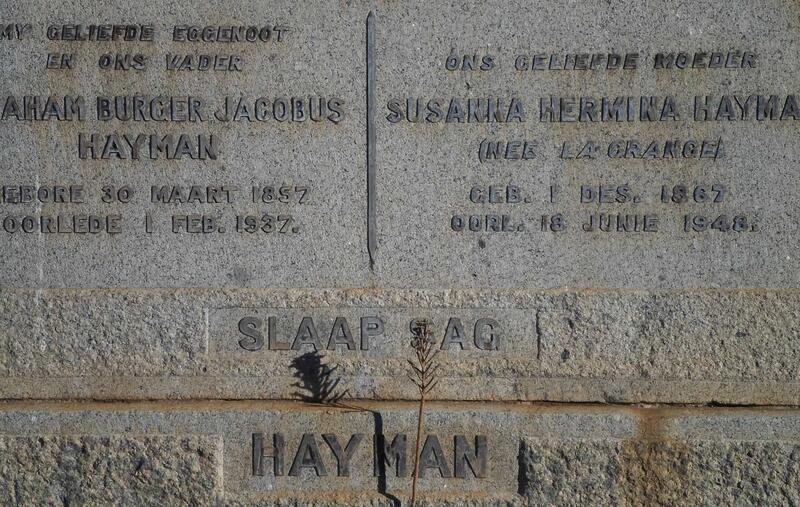 HAYMAN Abraham Burger Jacobus 1857-1937 & Susanna Hermina LA GRANGE 1867-1948