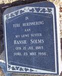 SOLMS Hansie 1885-1956