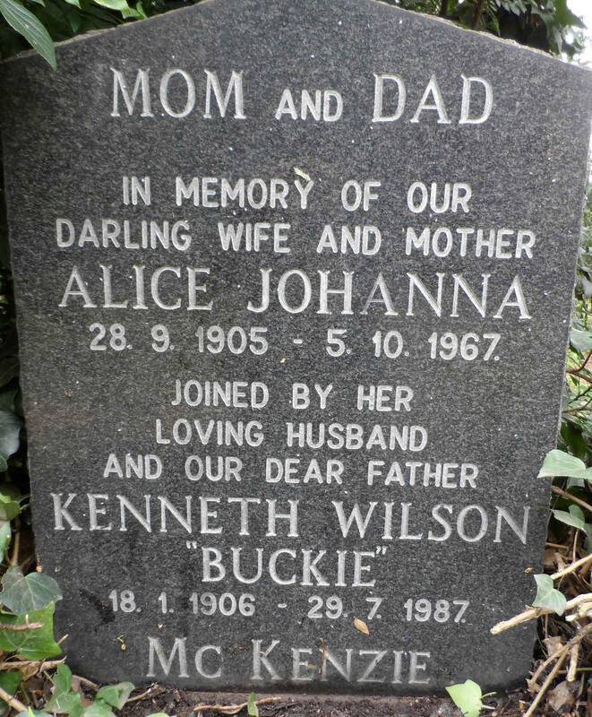 McKENZIE Kenneth Wilson 1906-1987 & Alice Johanna 1905-1967