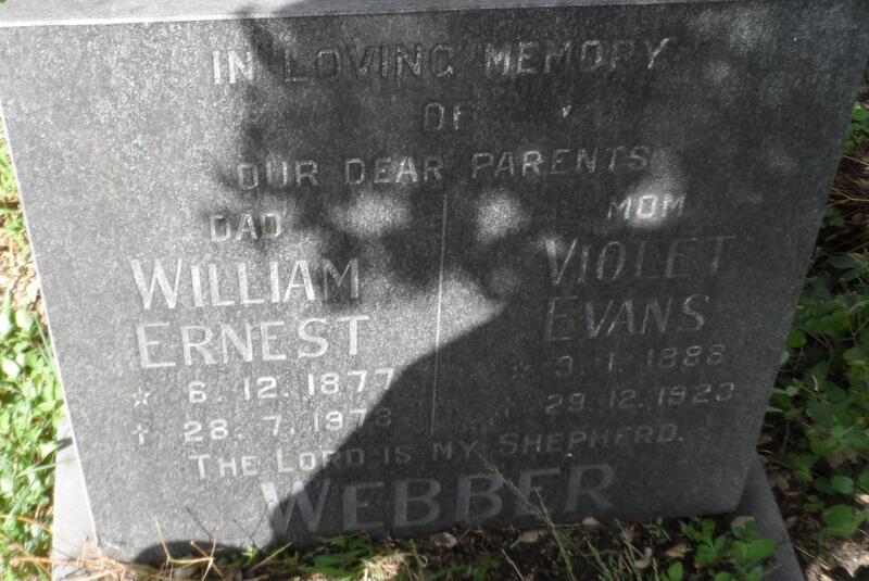 WEBBER William Ernest 1877-1978 & Violet Evans 1888-1923