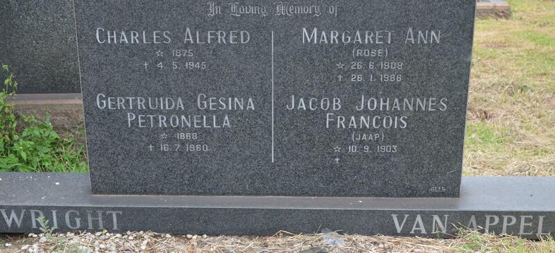 WRIGHT Charles Alfred 1875-1945 & Gertruida Gesina Petronella 1868-1960