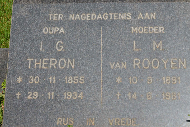 THERON I.G. 1855-1934 :: VAN ROOYEN L.M. 1891-1981
