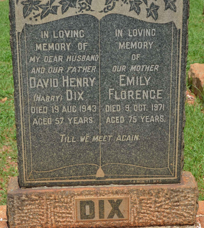 DIX David Henry -1943 & Emily Florence -1971