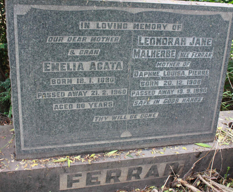 FERRAR Emelia Agata 1880-1960 :: MALHERBE Leonorah Jane nee FERRAR 1908-1990
