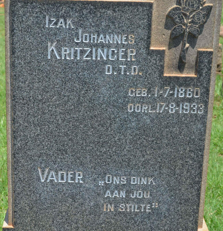 KRITZINGER Izak Johannes 1860-1933 