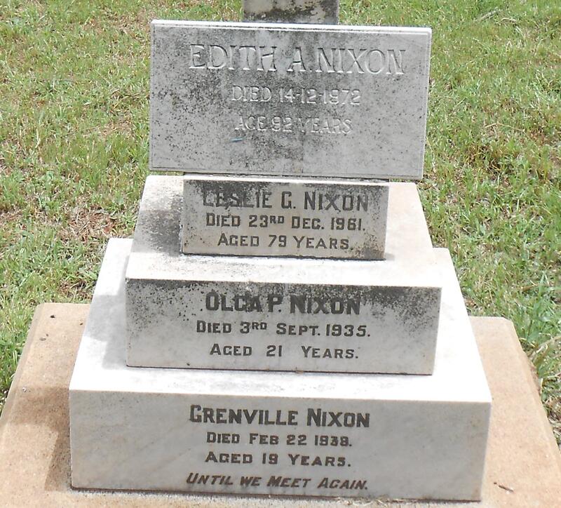 DIXON Edith A. -1972 :: DIXON Leslie G. -1961 :: NIXON Olga P. -1935 :: NIXON Grenville -1939
