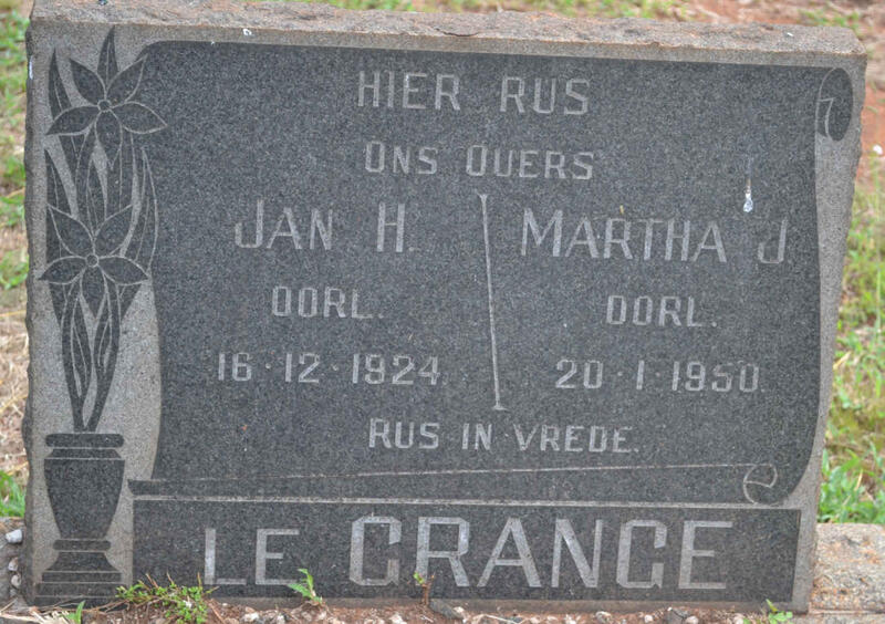 GRANGE Jan H,. le -1924 & Martha J. -1950