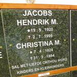 JACOBS Hendrik M. 1920-1999 & Christina M. 1924-1984