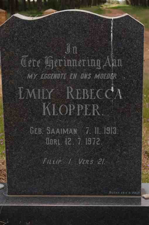 KLOPPER Emily Rebecca nee SAAIMAN 1913-1972