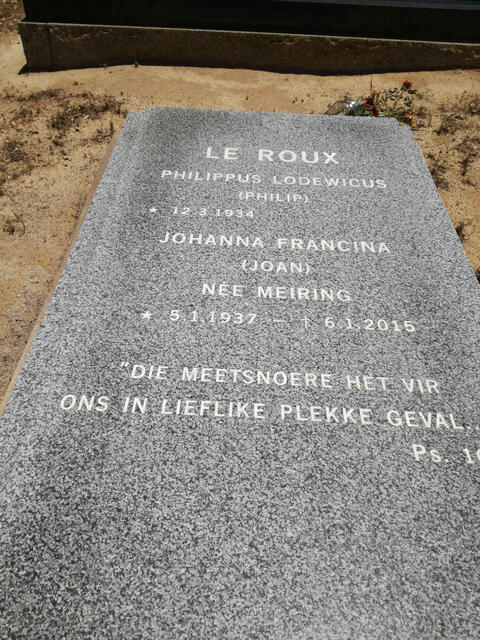 ROUX Philippus Lodewicus, le 1934- & Johanna Francina MEIRING 1937-2015
