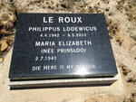 ROUX Philippus Lodewicus, le 1942-2010 & Maria Elizabeth PRINSLOO 1943-