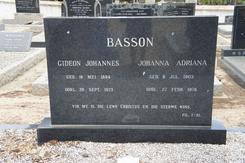 BASSON Gideon Johannes 1894-1973 & Johanna Adriana 1903-1978