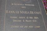 BRANDT Hannah Maria nee JOOSTE 1904-1972