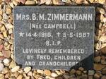 ZIMMERMANN B.M. nee CAMPBELL 1916-1987
