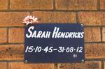 HENDRICKS Sarah 1945-2012