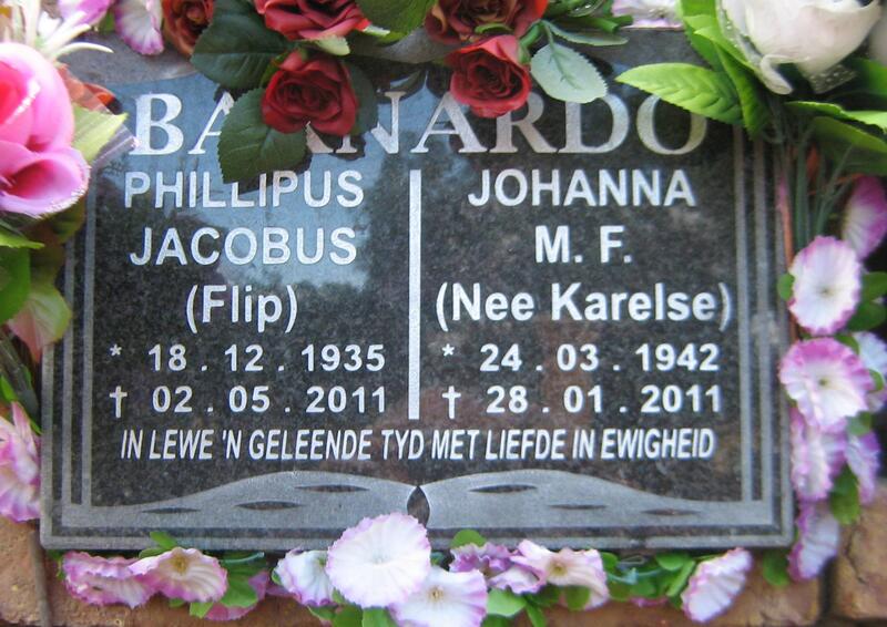BARNARDO Phillipus Jacobus 1935-2011 & Johanna M.F. KARELSE 1942-2011