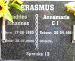 ERASMUS Andries Johannes 1950-2006 & Annemarie C.J. 195?-