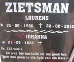 ZIETSMAN Lourens 1930-2012 & Johanna 1932-